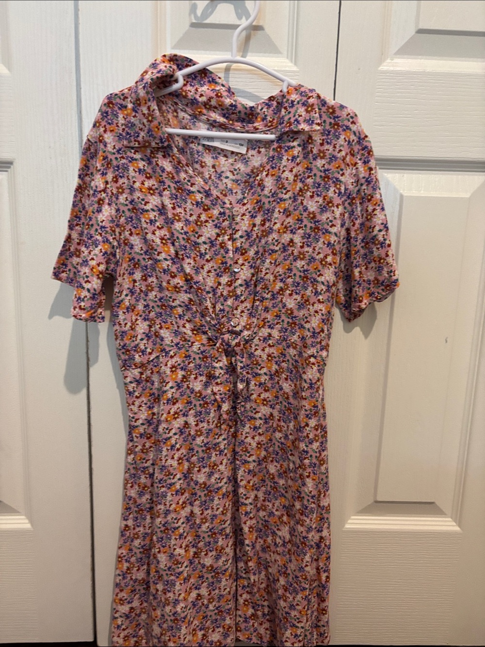 Zara Pink Floral Dress with Purple and Orange Accents